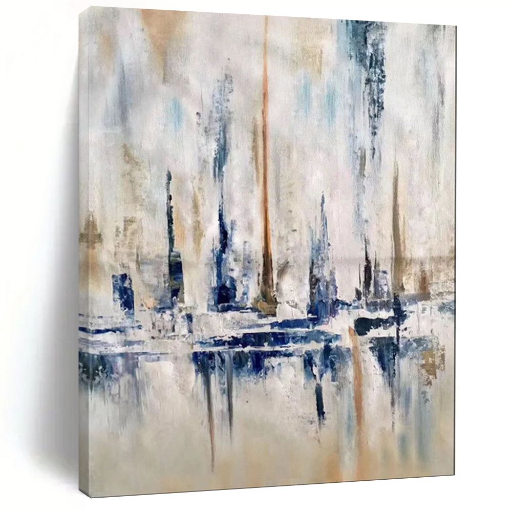 Blue, Gray & Beige Abstract Cityscape, Ideal for Urban - Inspired Living Room & Stylish Office LargeART1959