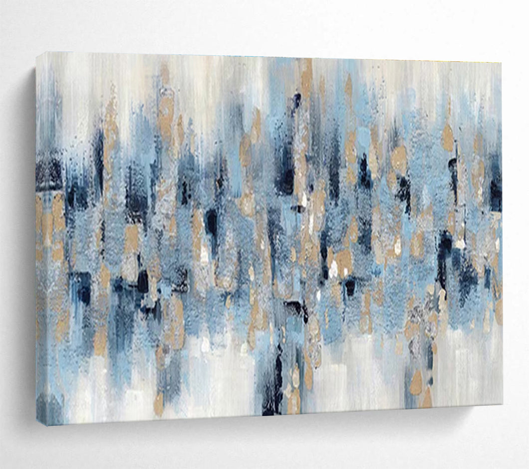 Blue - Gray & Gold Abstract Painting on Canvas - “City Rhapsody” DKH601