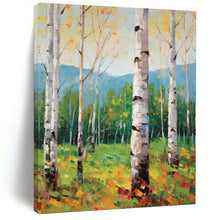 Load image into Gallery viewer, “Sunlit Birch Grove: Textured Nature Escape” Abstract Painting on Canvas, Rustic Dining Ambiance DKH1059
