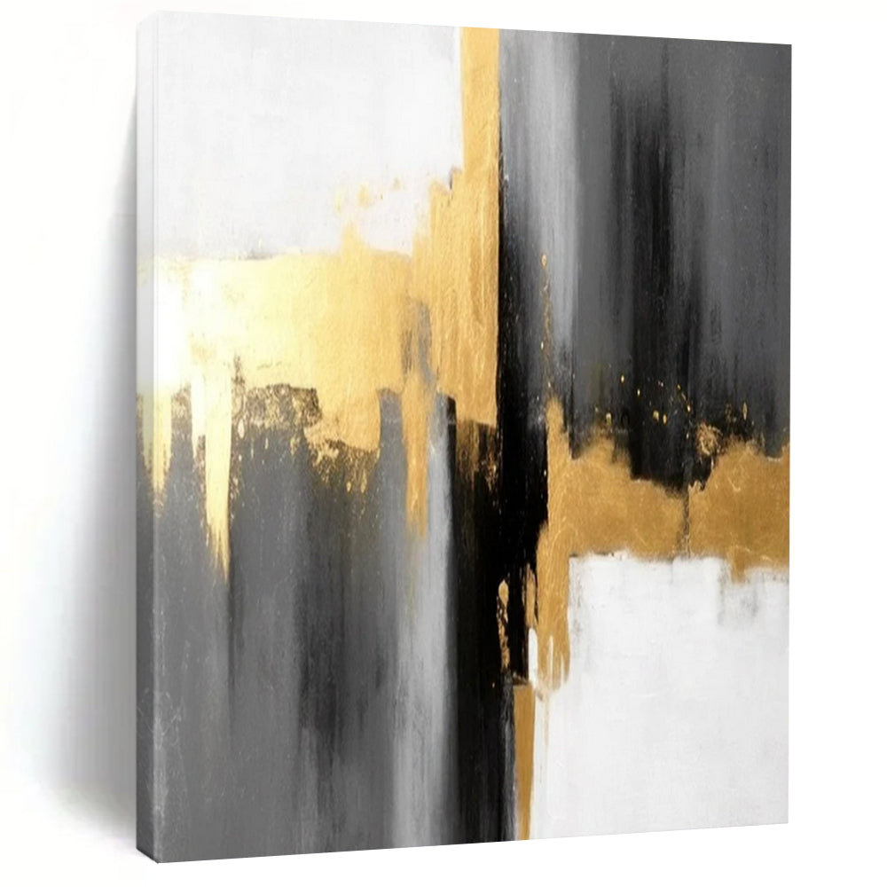 “Monochrome Gold Clash” – Gray, Black, White & Gold Abstract Acrylic with Bold Textures DTP076