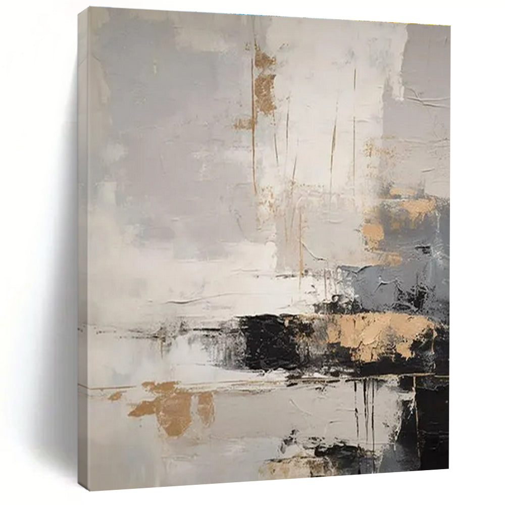 Gray - Gold Abstract Landscape Art for Contemporary Living Room & Art Gallery LargeART0863