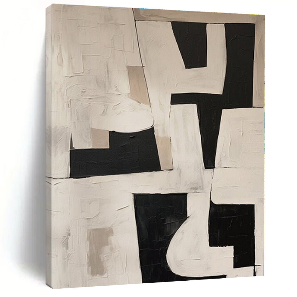 Black & White Geometric Abstract Painting, Ideal for Modern Office & Monochrome Living Room LargeART1364