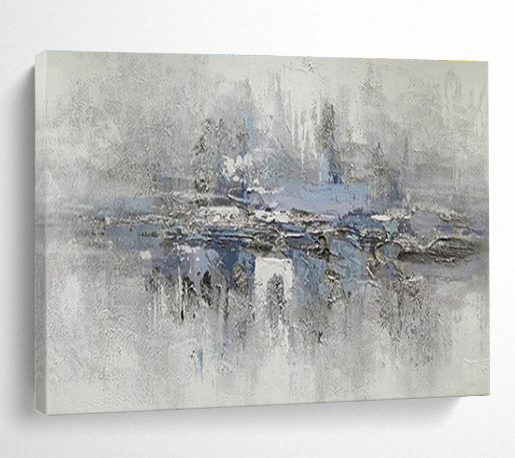 Gray - Blue Abstract Lake Painting On Canvas DKH349