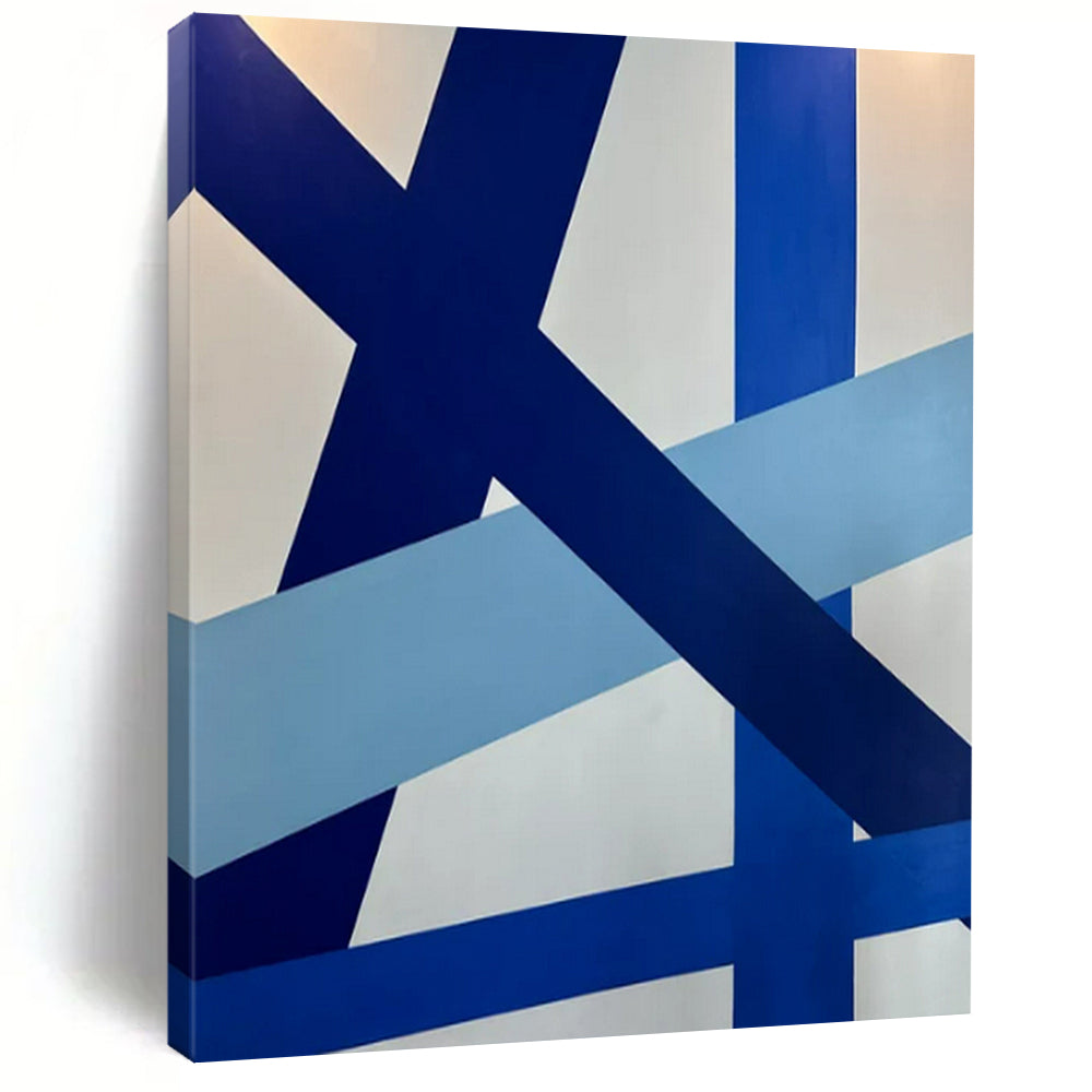 Blue & White Geometric Ribbon - Style Acrylic Art, Perfect for Contemporary Living Room & Art Gallery Wall LargeART0995