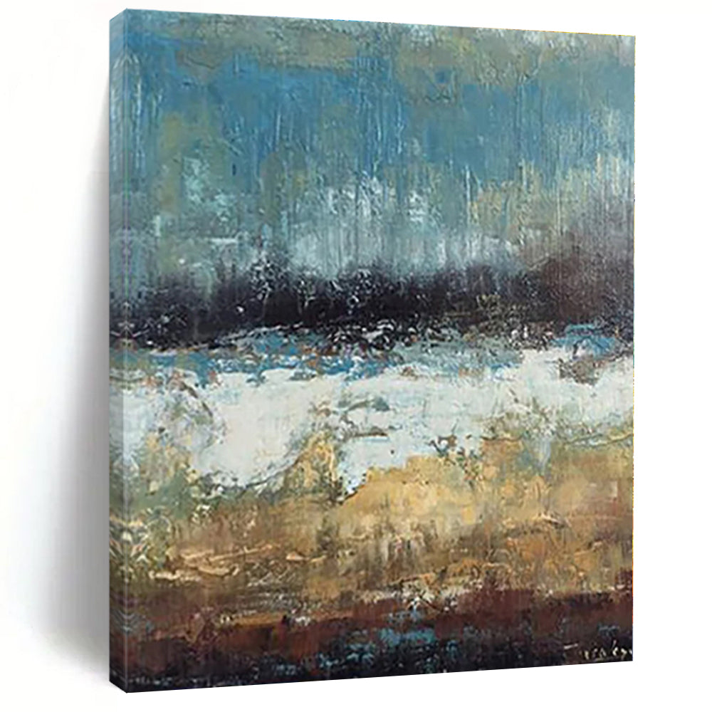 Large - Format Blue - Brown Abstract Landscape Acrylic Art for Lake House & Art Studio LargeART0420