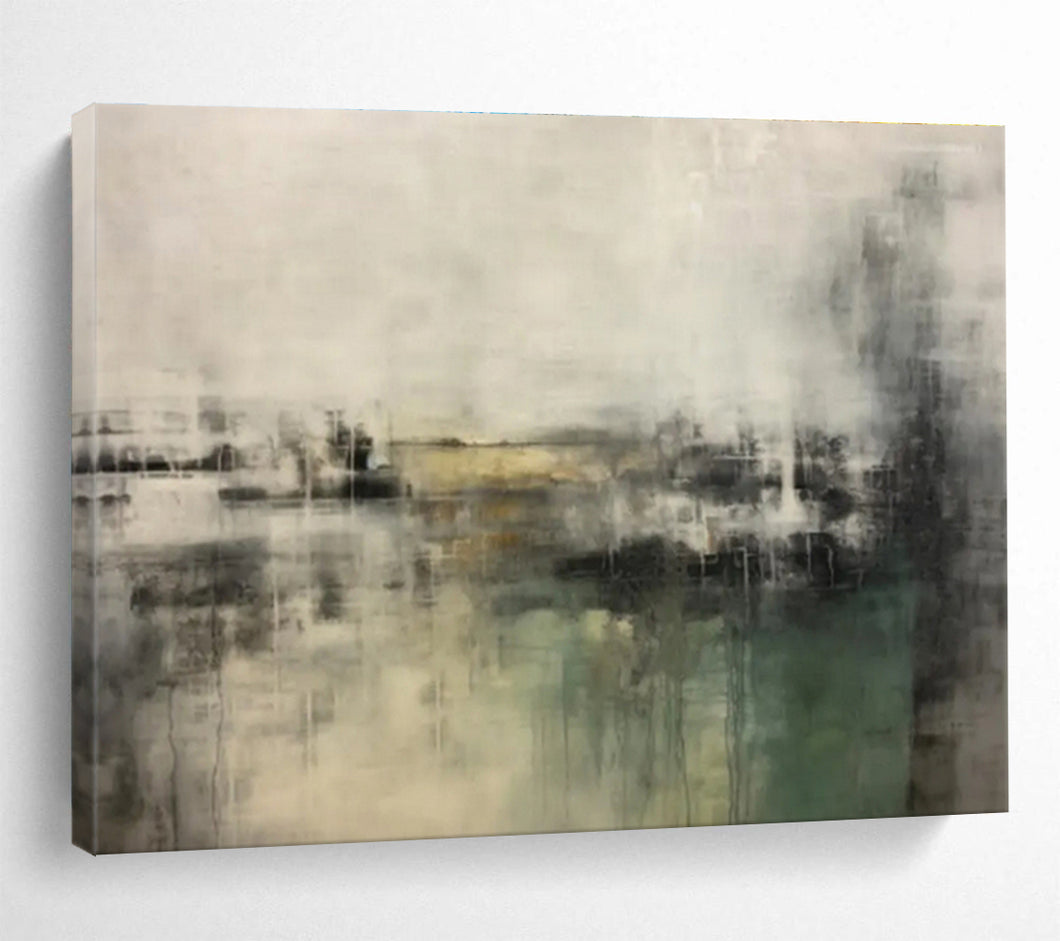 Gray and Green Abstract Painting for Calm Living Room & Art - Themed Spa DKH319