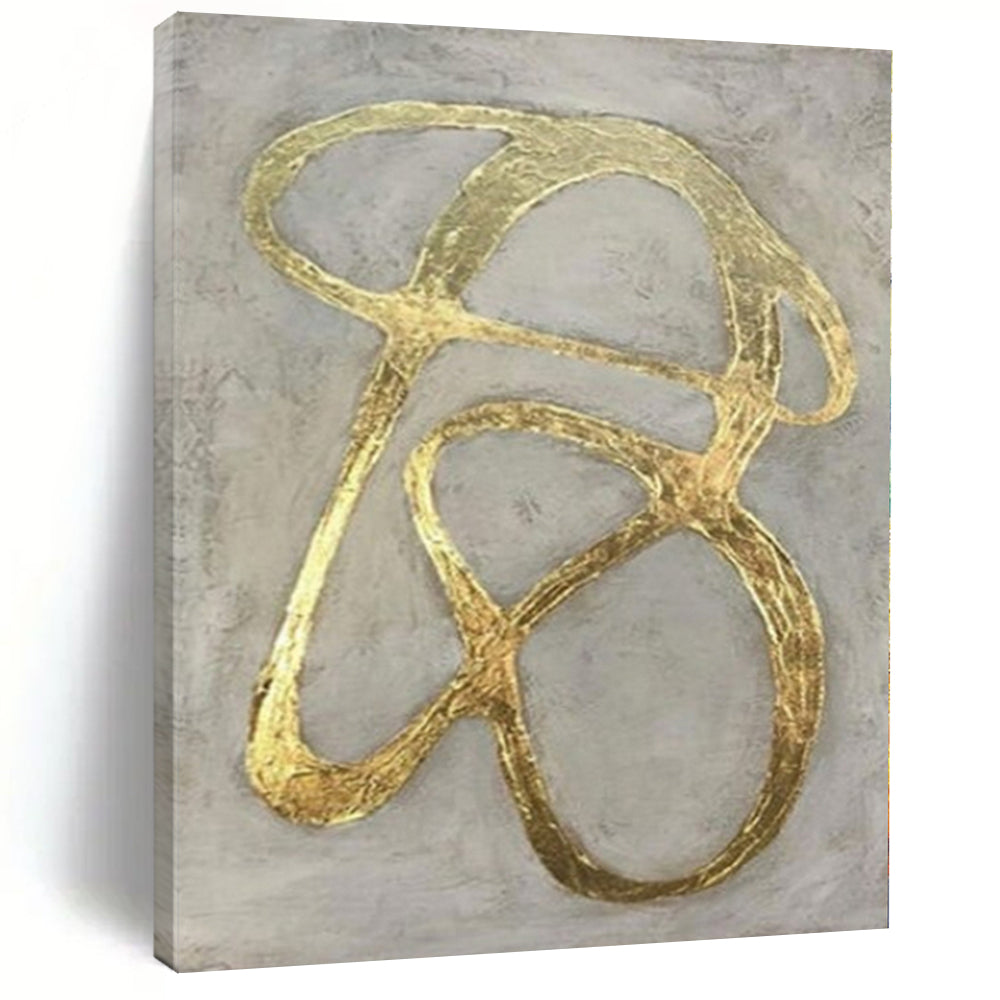 Gold Curves on Gray Abstract Canvas Painting, Great for Luxury Bedroom & Upscale Lounge LargeART1097