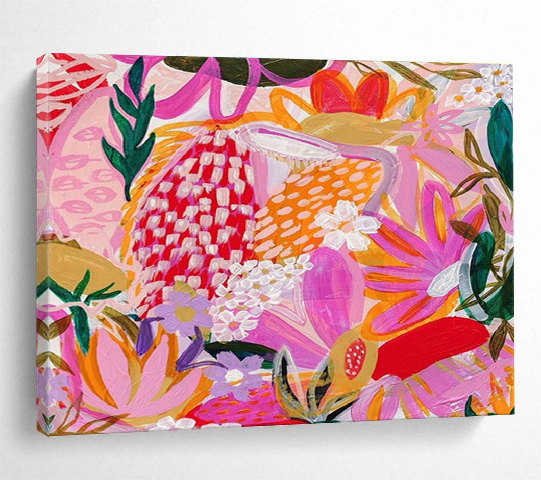 Vibrant Floral Abstract Painting on Canvas - “Tropical Blooms” DKH708