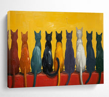 Load image into Gallery viewer, Colorful Cats “Rainbow Feline Row” Painting on Canvas, Whimsical Pet Art DKH838
