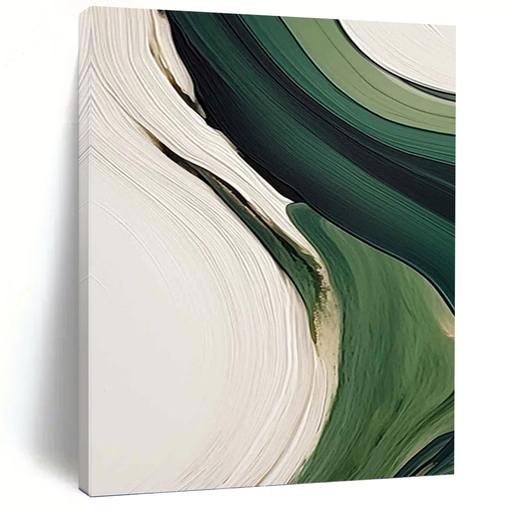 “Green & White Flowing Abstraction” - Fluid Abstract Art on Canvas DKH1468