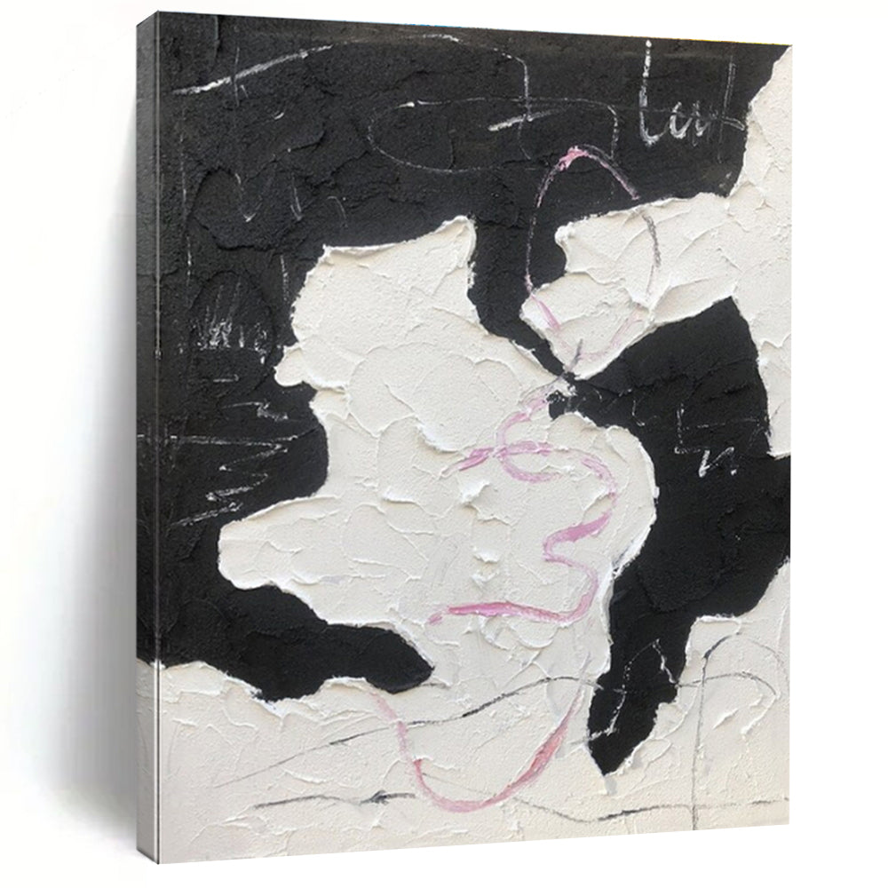 Custom Large Black, White, and Pink Textured Art - Great for Edgy Bedroom & Avant - Garde Café LargeART0773