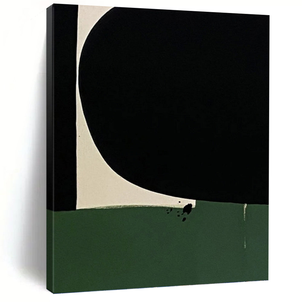“Black, Green, and White Shapes” - Black, Green, White Abstract Art on Canvas DKH1214