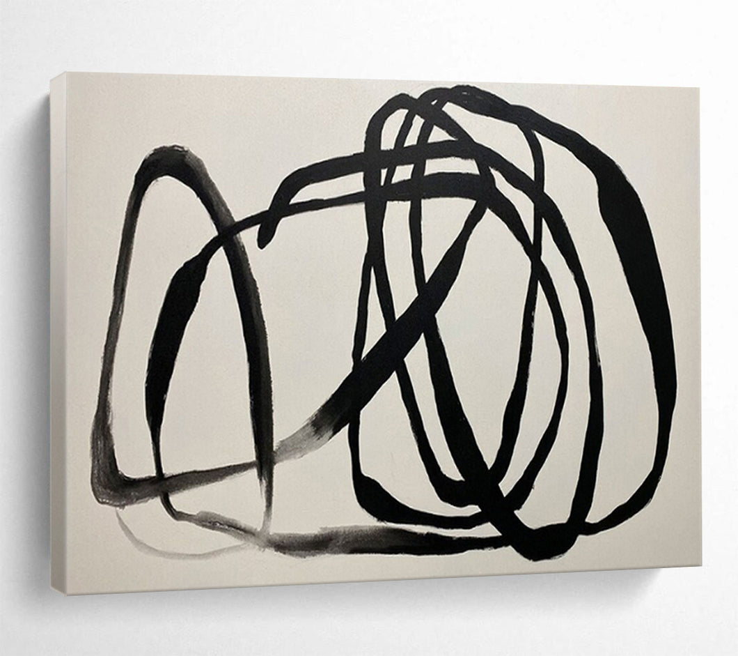 Hand - painted Black Abstract Line Acrylic Art for Minimalist Study Decor LargeART1650