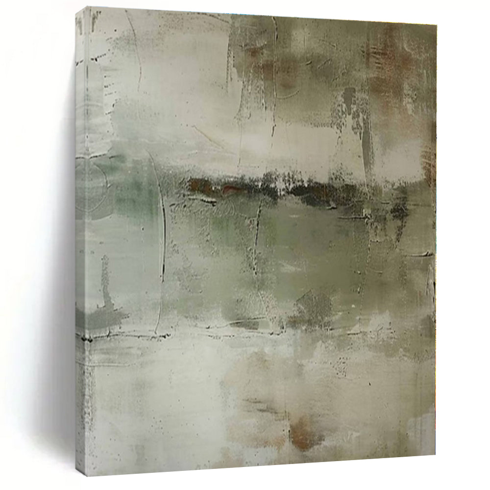 Muted Green - Gray Abstract Painting, Ideal for Serene Bedroom & Minimalist Office LargeART1357