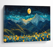 Load image into Gallery viewer, Moonlit Mountain Landscape Abstract Painting on Canvas - “Night Peaks” DKH694

