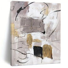 Load image into Gallery viewer, “Neutral Abstract with Gold Accents” - Grey, White, Gold Abstract Art on Canvas DKH1285
