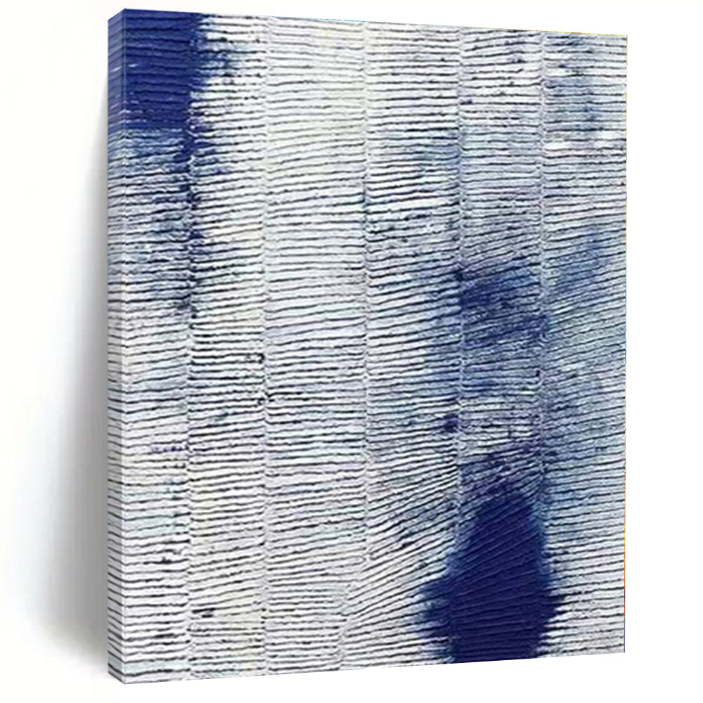 Blue & White Textured Abstract Painting, Suited for Coastal Bathroom & Nautical - Themed Study LargeART1359