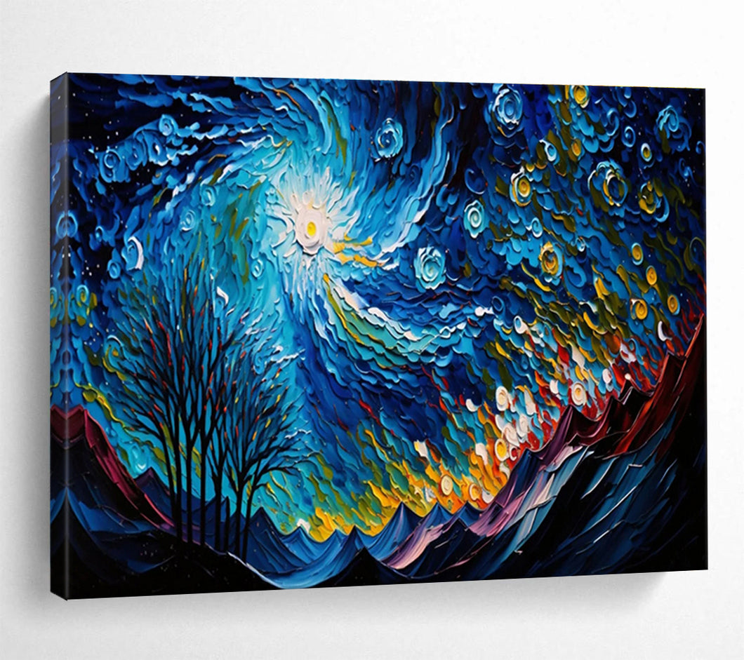 Starry Night “Swirling Cosmos” Painting on Canvas, Ethereal Celestial Art DKH885
