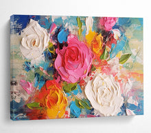 Load image into Gallery viewer, Textured Flowers “Bold Blooms” Painting on Canvas, Vivid Floral Art DKH884
