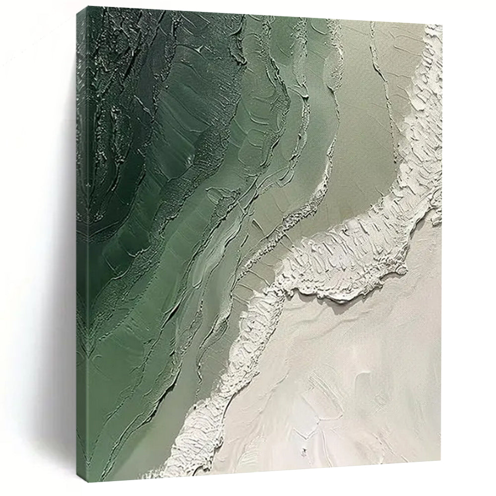 Textured Green & White Abstract Painting - Ideal for Home Office & Meditation Room LargeART2353