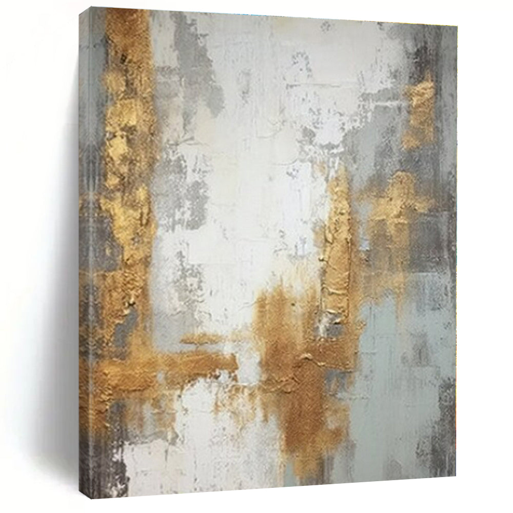 Gray, Gold & White Abstract Canvas Painting, Suited for Minimalist Bedroom & Sophisticated Lounge LargeART1270