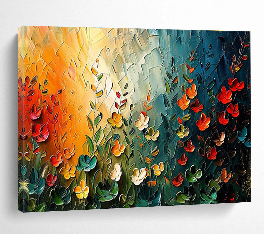 Colorful Flower Field Abstract Painting on Canvas - “Sunset Garden” DKH687
