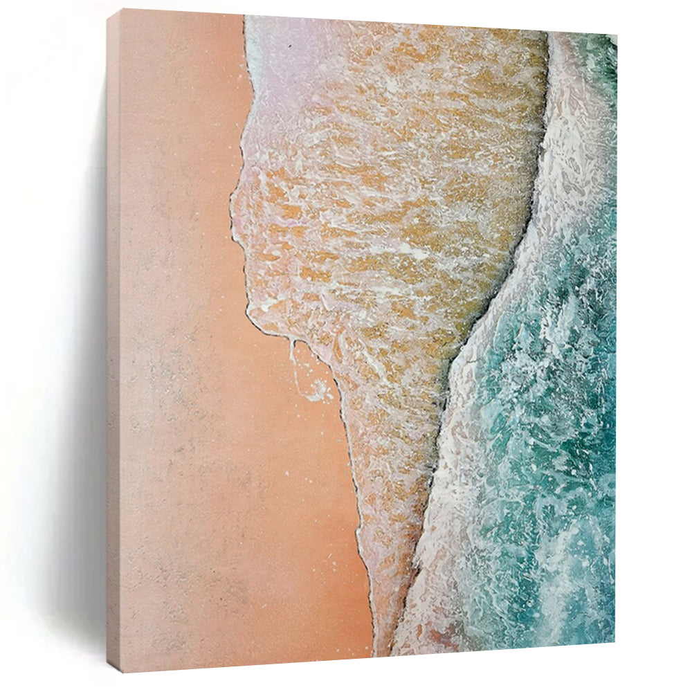 “Coastal Embrace” – Pink & Blue Aerial Beach - view Abstract Acrylic Art DTP044