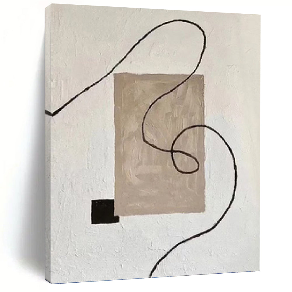 “Minimalist Shape and Line Abstract” - Beige, Black, White Abstract Art on Canvas DKH1327