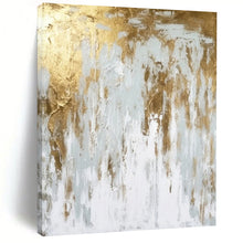 Load image into Gallery viewer, “Gilded Frostfall” – White, Gray &amp; Gold Abstract Acrylic with Icy Textures DTP074

