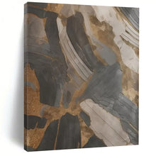 Load image into Gallery viewer, “Black, Gray, and Gold Textured Abstract” – Tactile Abstract with Metallic Accents DTP137
