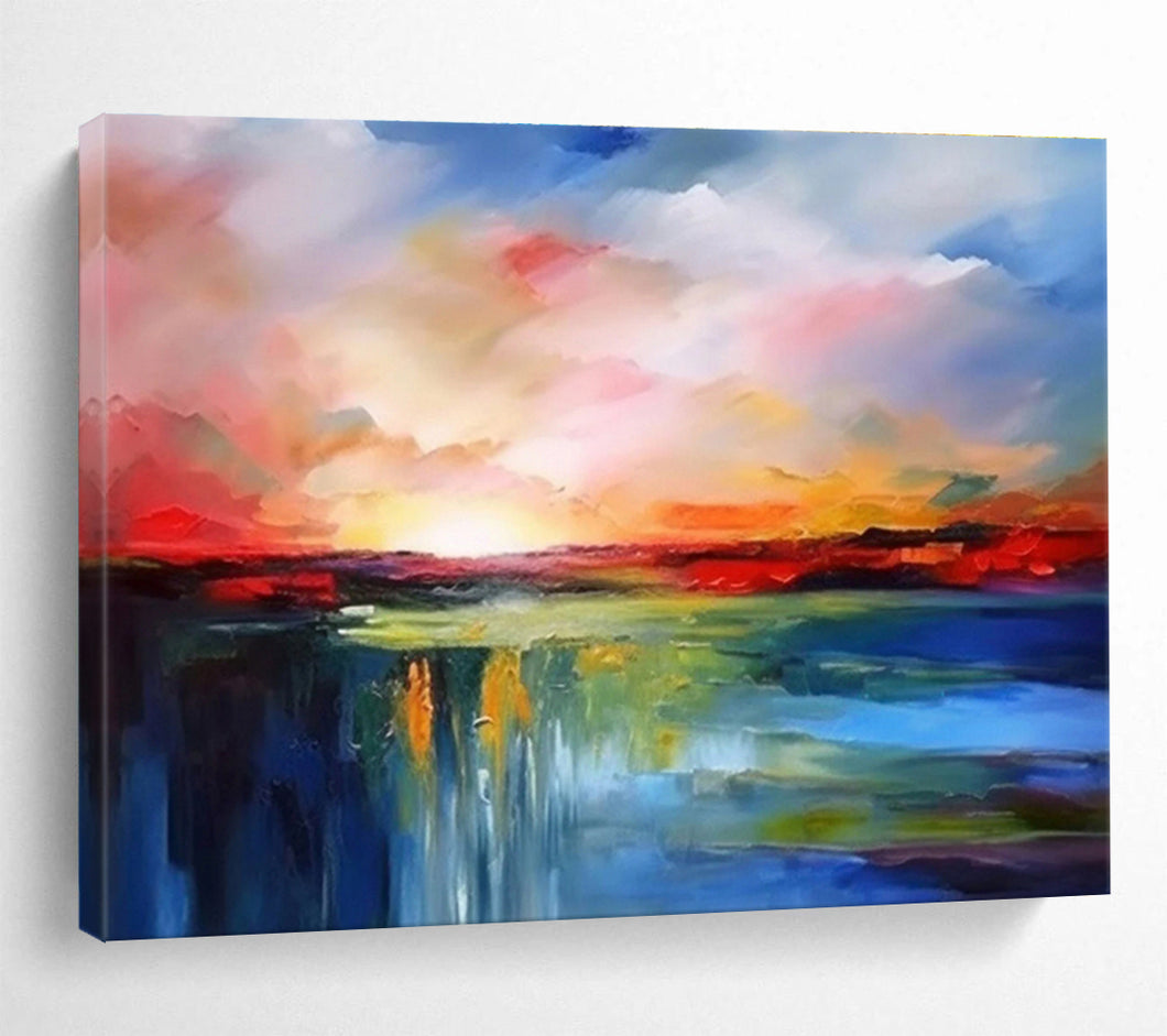 Colorful Abstract Landscape with Waterfall On Canvas for Family Room & Creative Studio DKH339