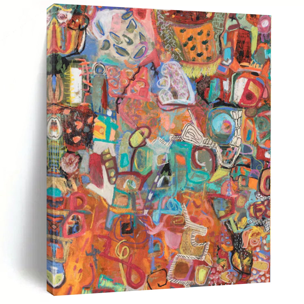 Colorful Abstract Collage Canvas Painting, Perfect for Eclectic Living Room & Creative Office LargeART1169
