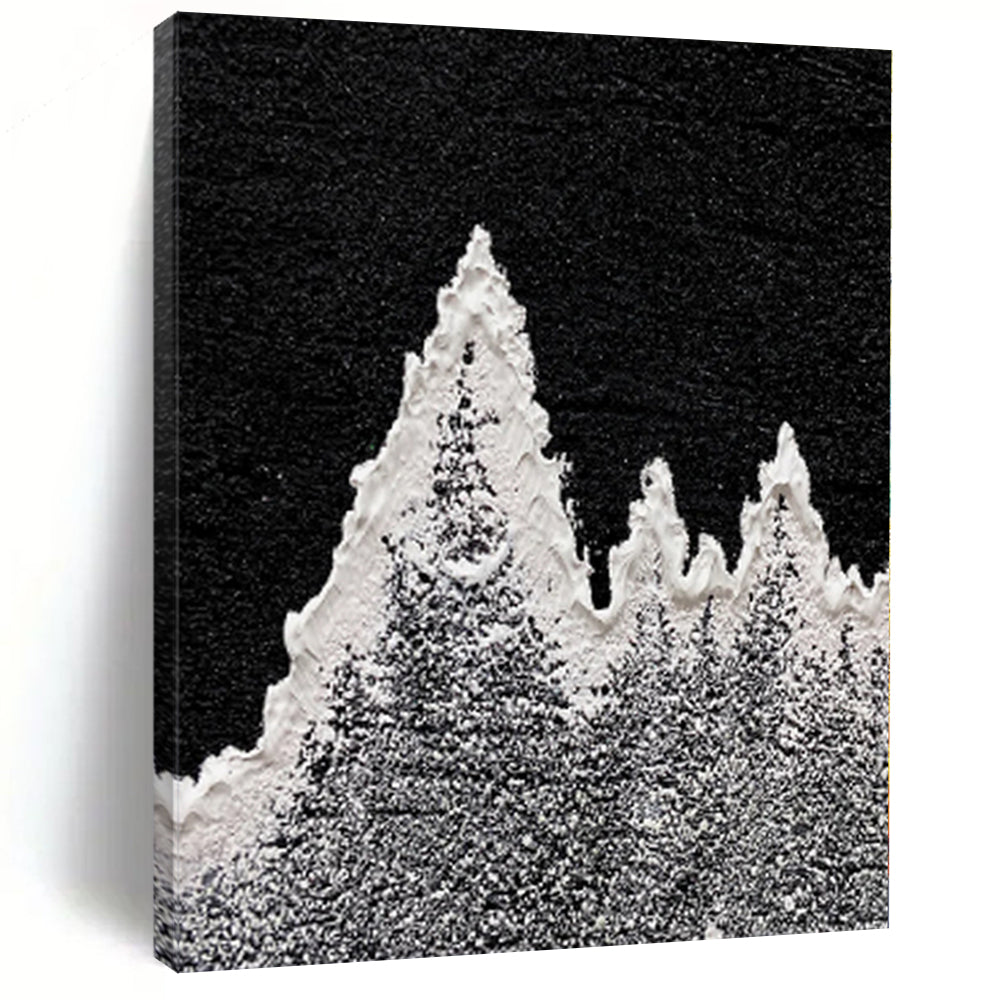 Hand - painted Generous - sized Black and White Textured Peaks Acrylic Art for Minimalist Studies LargeART0020