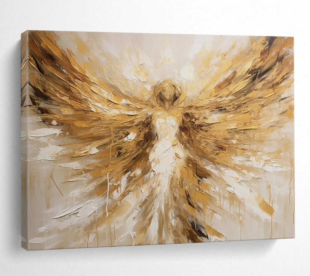 Golden Angel with Outstretched Wings Abstract acrylic painting DLZ082