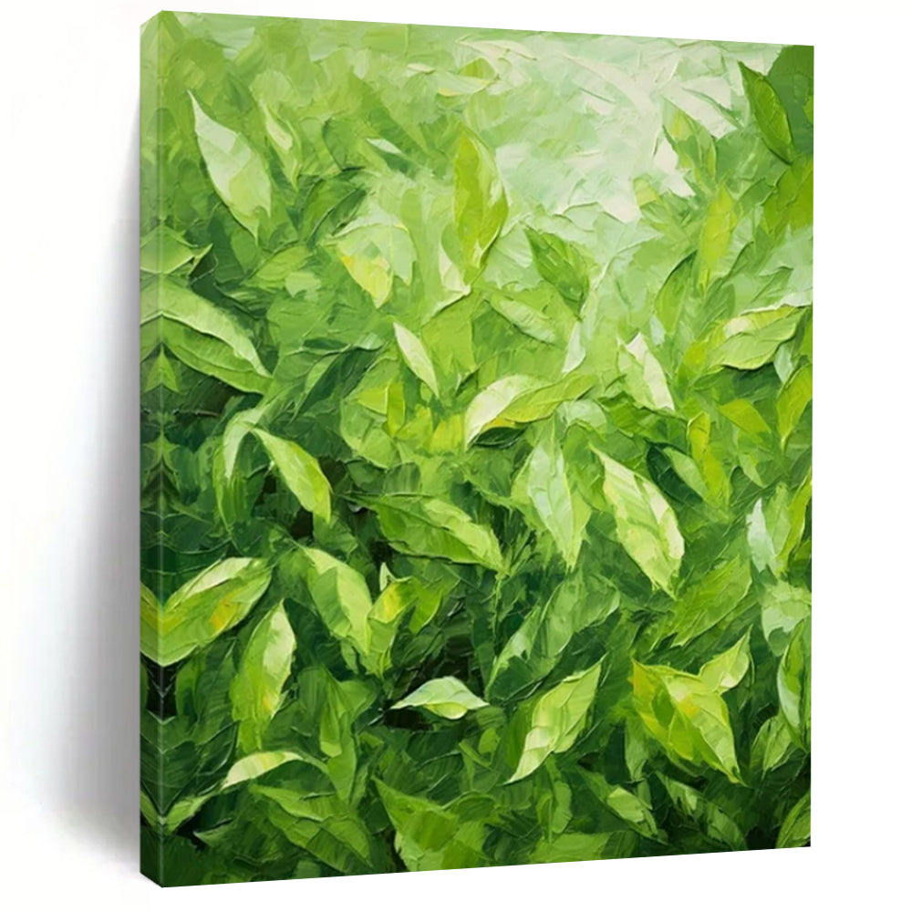 Vibrant Green Foliage Abstract Painting, Ideal for Nature - Inspired Living Room & Botanical Café LargeART2293