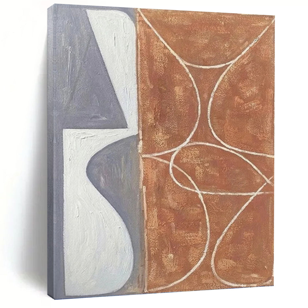 “Dual - Toned Geometric Flow” - Grey, Brown, White Abstract Art on Canvas DKH1138