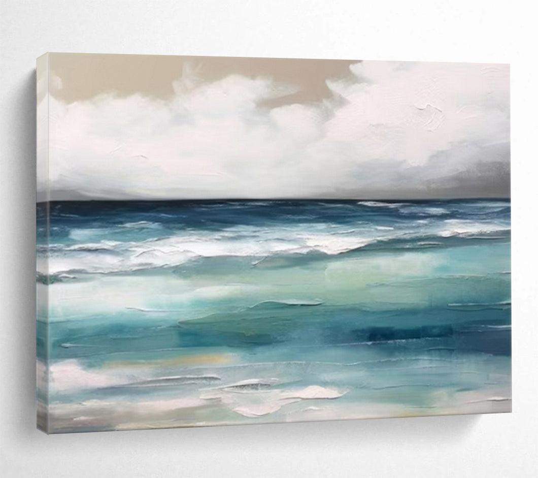 Hand - Painted Textured Coastal Seascape Acrylic Art for Beach House Living Room LargeART1641
