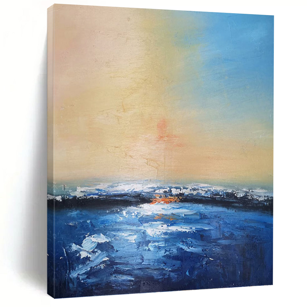 “Impressionistic Sunset Seascape” - Blue, Orange, Yellow Landscape Art on Canvas DKH1324