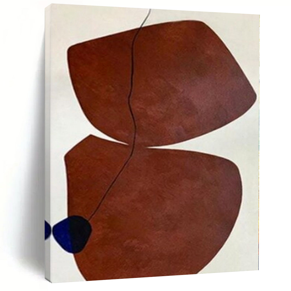 Brown Shapes with Black Line & Blue Accent Abstract Canvas Painting, Perfect for Bohemian Bedroom & Eclectic Café LargeART1115