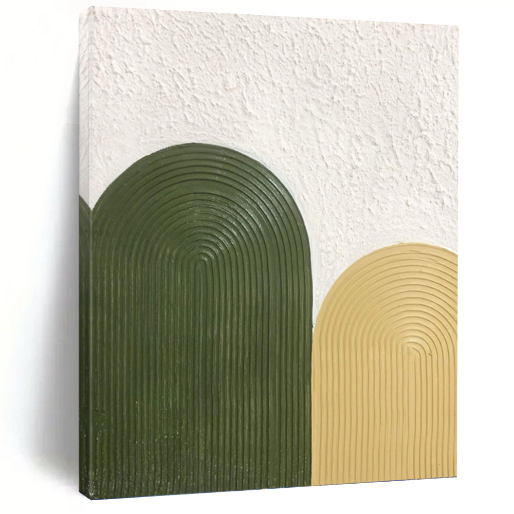 “Green and Yellow Textured Arches” - Green, Yellow Abstract Art on Canvas DKH1176