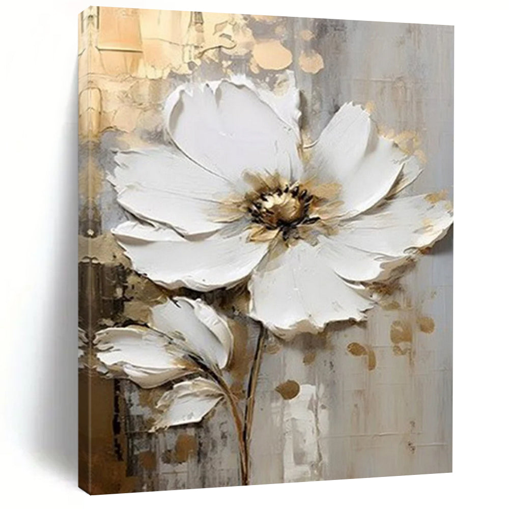 “Elegant Bloom” White flowers with gold accents on textured background. DTP300