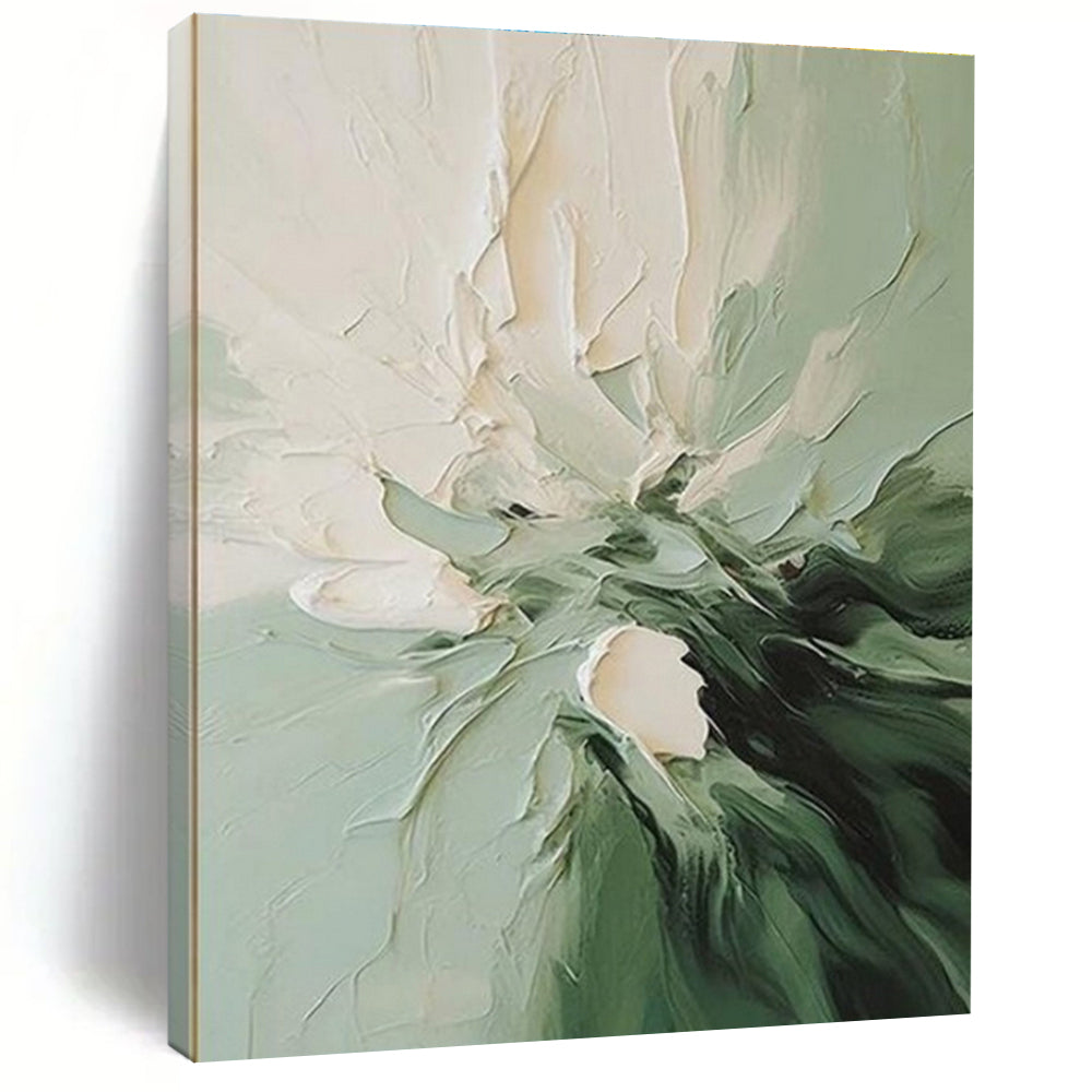 Textured Floral in Green and White Acrylic Art - Ideal for Botanical - themed Bedroom & Minimalist Living Room LargeART0624