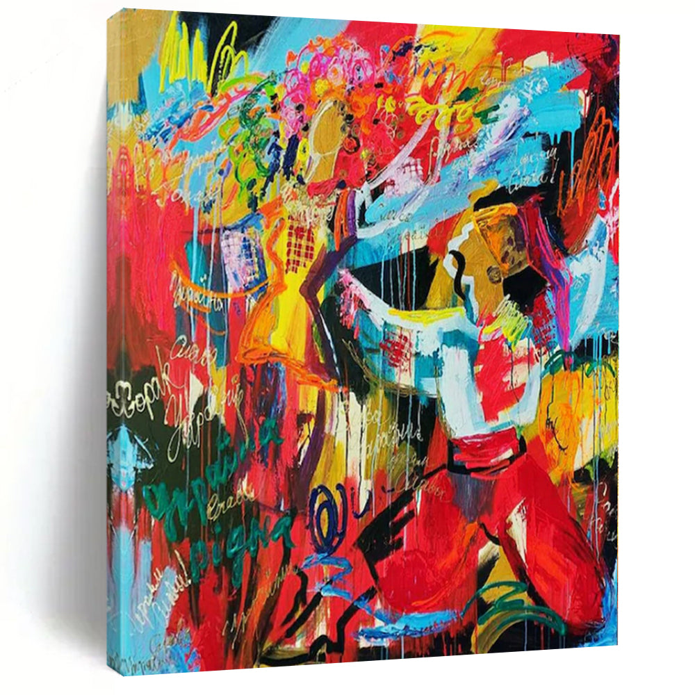 Colorful Dance of Figures Abstract Canvas Painting, Perfect for Lively Living Room & Artistic Dance Studio LargeART1192