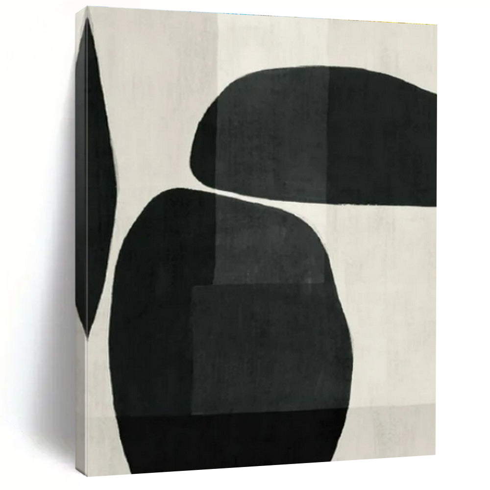 Black & White Rounded Abstract Painting, Perfect for Modern Living Room & Art - Themed Library LargeART1448
