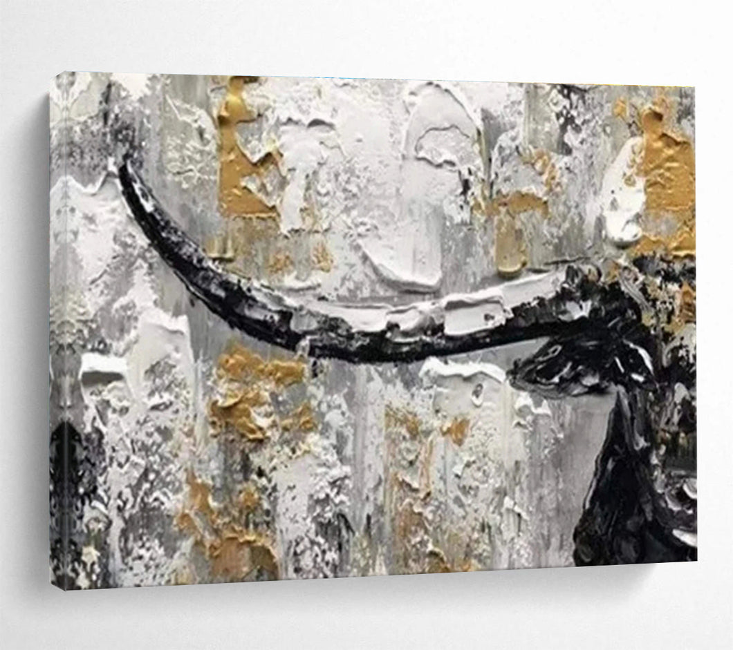 Textured Bull Head Abstract Painting On Canvas for Bold Living Room & Masculine Study DKH336