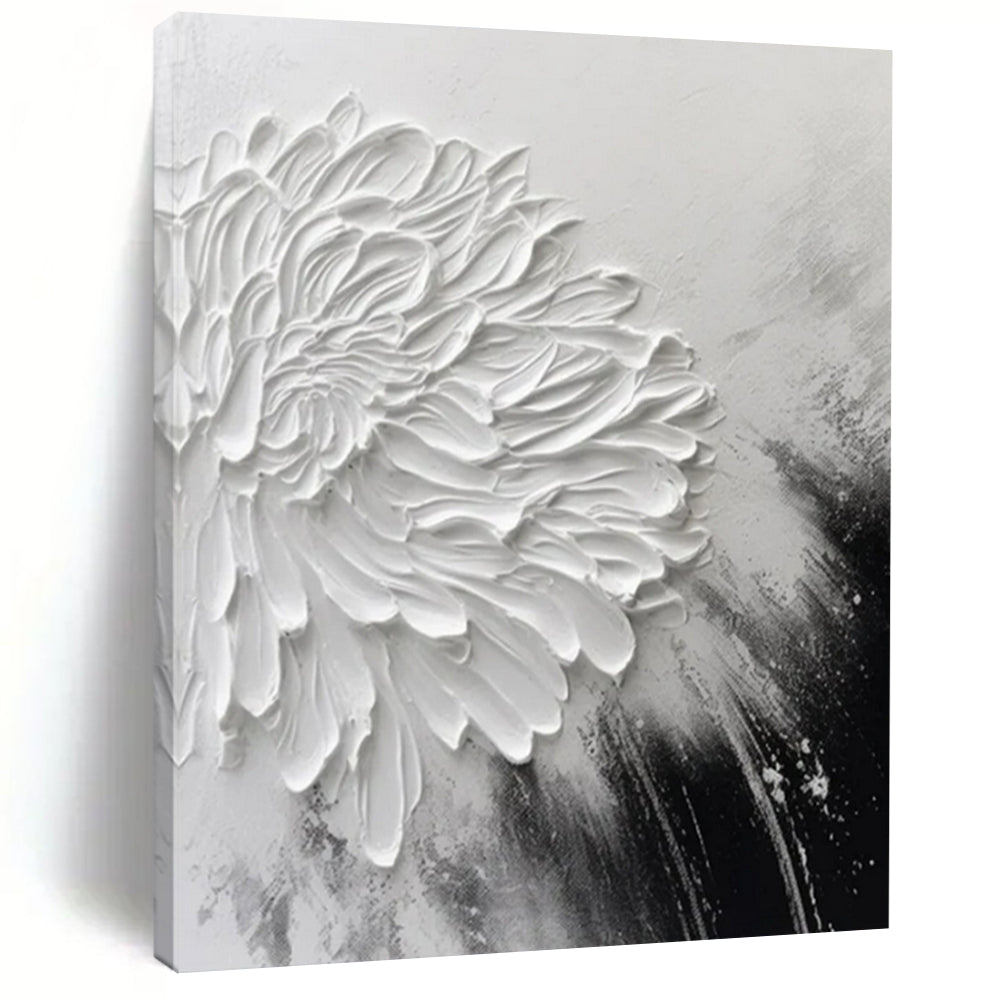 Impasto Abstract Flower Art, Monochromatic White - Toned Painting for Minimalist Bedroom & Serene Meditation Space LargeART2216