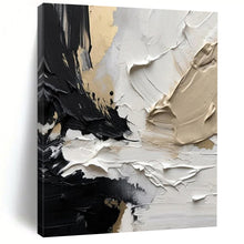 Load image into Gallery viewer, “Textured Monochrome” ，Black, white, beige, and gold with thick, textured brushstrokes. DTP301

