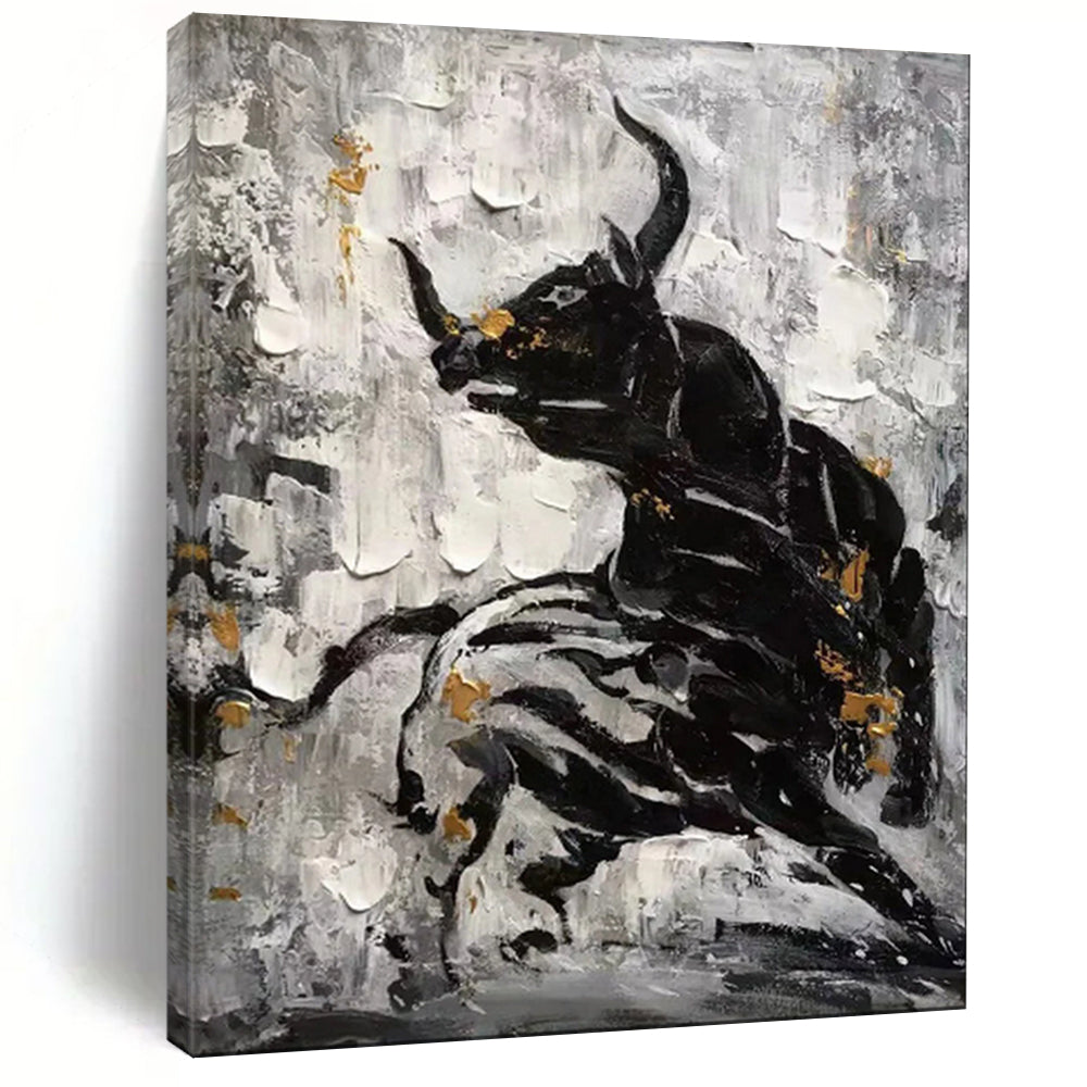 Black & Gold Abstract Bull Painting, Suited for Bold Home Office & Masculine Den LargeART1968