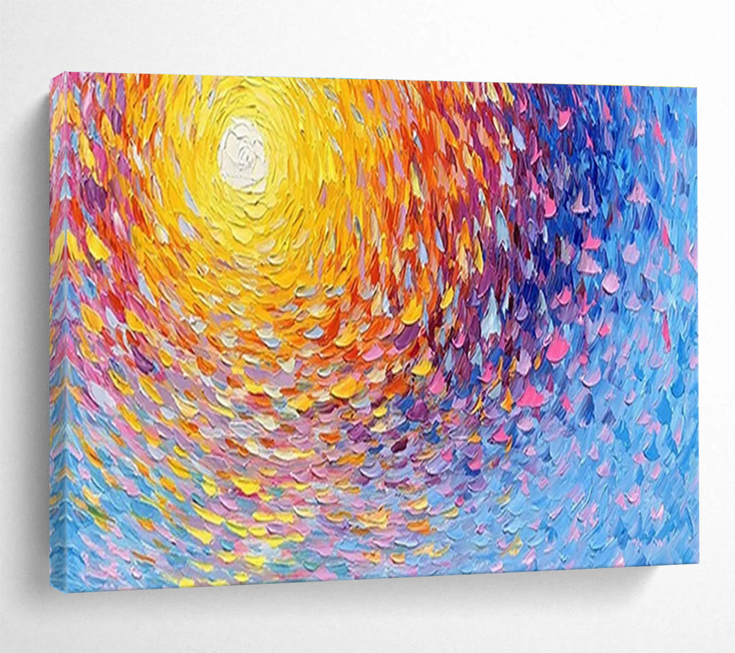 Colorful Sun “Vibrant Vortex” Painting on Canvas, Dynamic Celestial Art DKH881
