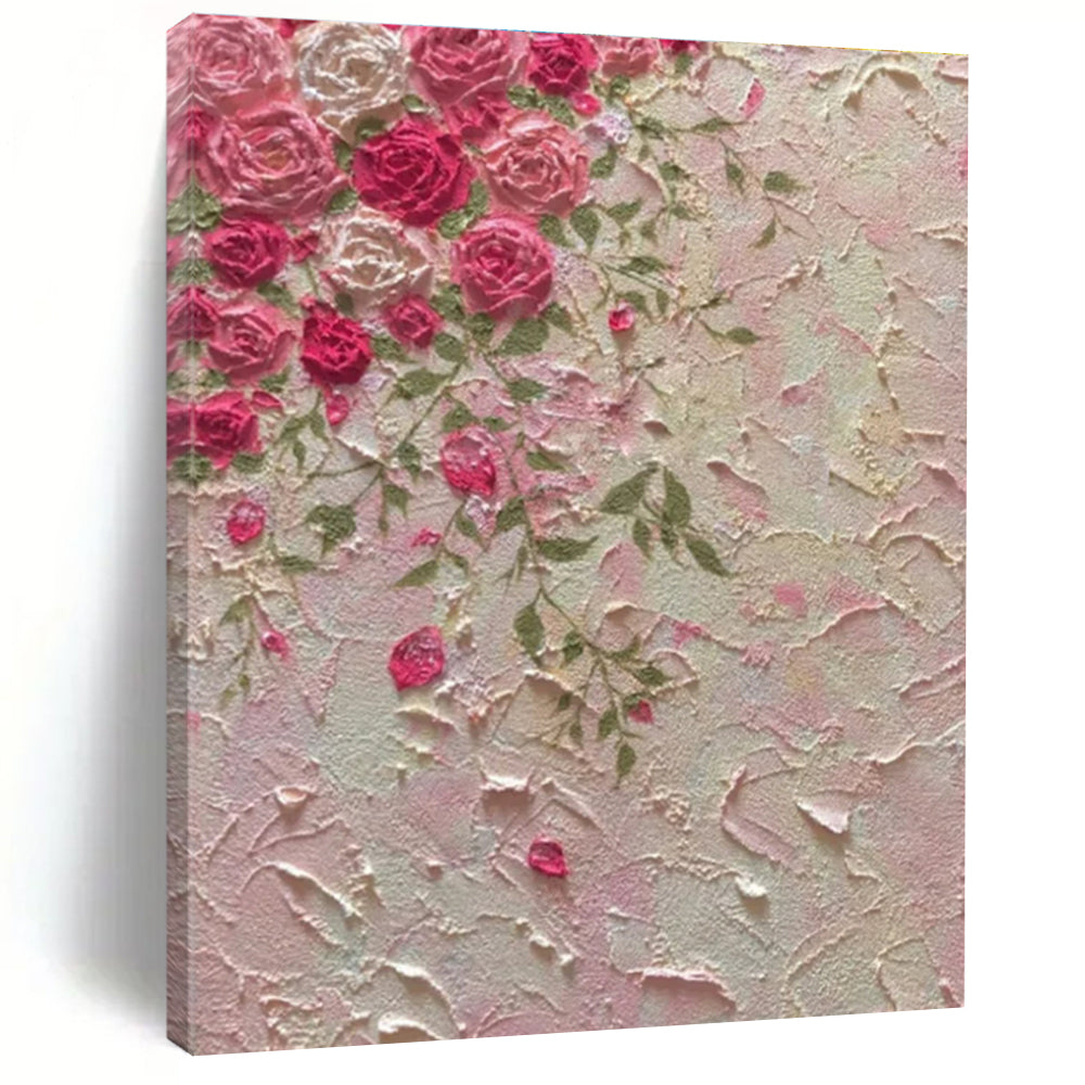 Textured Pink Roses Abstract Painting, Ideal for Romantic Bedroom & Feminine Boutique LargeART1450